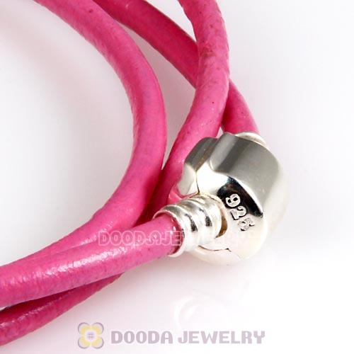 52.5cm European Pink Triple Slippy Leather Romantic Bracelet