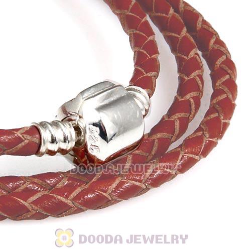 52.5cm European Brown Triple Braided Leather Friendship Bracelet