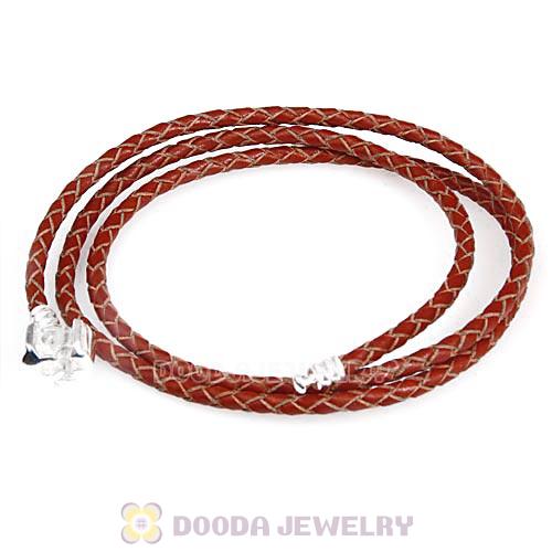 57cm European Brown Triple Braided Leather Friendship Bracelet