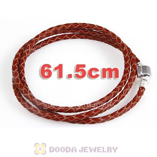 61.5cm European Brown Triple Braided Leather Friendship Bracelet