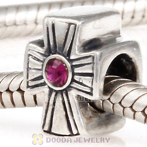 European Sterling Silver Cross Charm With Amethyst Austrian Crystal