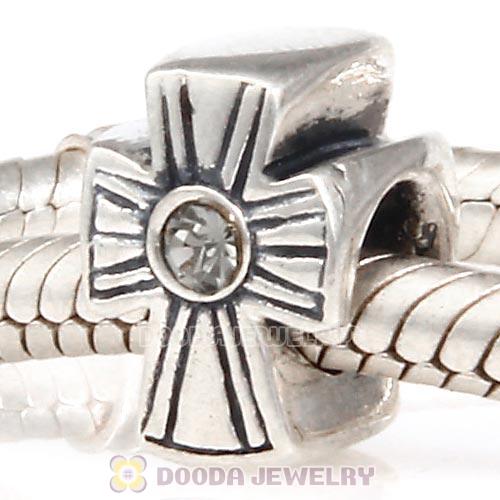 European Sterling Silver Cross Charm With Black Diamond Austrian Crystal
