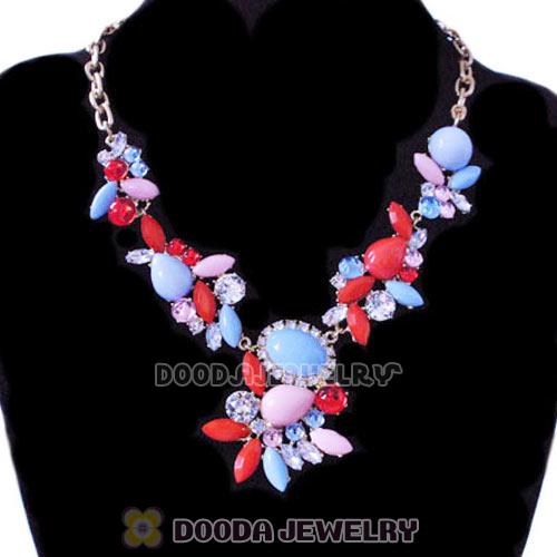 Resin Rhinestone Crystal Marquess Fleur Flower Choker Bib Necklaces Wholesale