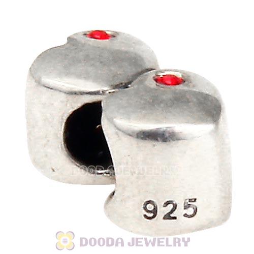 European Sterling Double Heart Charm with Hyacinth Austrian Crystal Beads