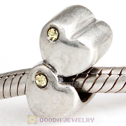 European Sterling Double Heart Charm with Jonquil Austrian Crystal Beads