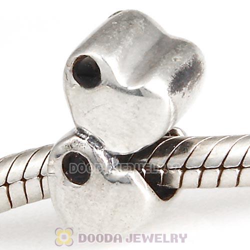 European Sterling Double Heart Charm with Jet Austrian Crystal Beads