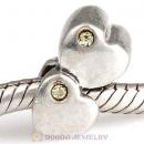 European Sterling Double Heart Charm with Jonquil Austrian Crystal Beads