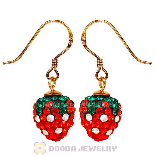 10X11mm Czech Crystal Strawberry Bead Gold Plated Silver Hook Earrings Wholesale 