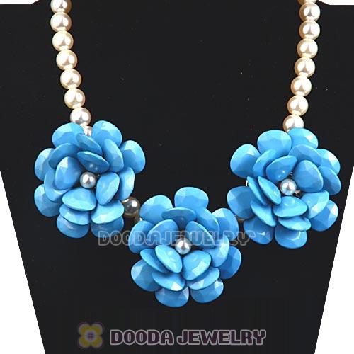 2013 Blue Resin Flower Rose Imitate Pearl Necklaces Wholesale