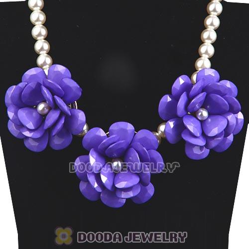 2013 Lavender Resin Flower Rose Imitate Pearl Necklaces Wholesale
