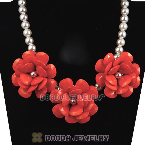 2013 Orange Resin Flower Rose Imitate Pearl Necklaces Wholesale