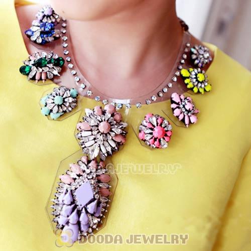 Luxury brand Multi Color Resin Crystal Flower Statement Necklaces Wholesale