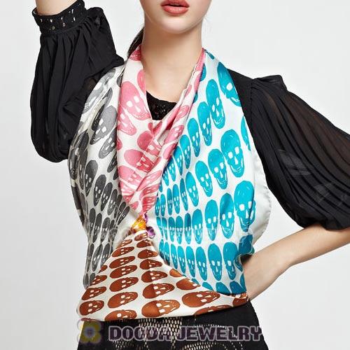 European Rural Mulberry Silk Scarves Digital Painting Skull Heads Pashmina Shawls Wholesale