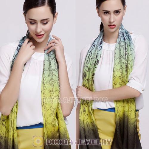 Mulberry Silk Scarves Digital Painting gradual change leave Pashmina Shawls Wholesale