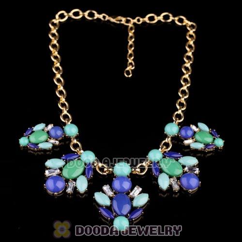 2013 Design Lollies Blue Green Resin Crystal Flower Statement Necklaces Wholesale