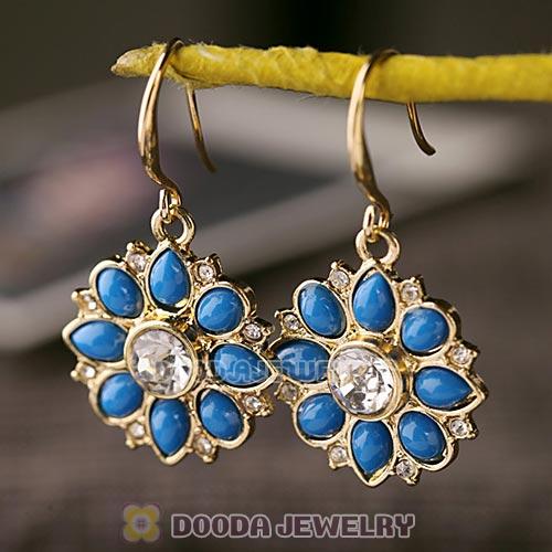 2013 Design Lollies Blue Resin Crystal Flower Drop Earrings