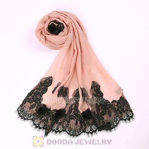 Urban Retro Pink Wool with Lace Pashmina Shawl Scarves