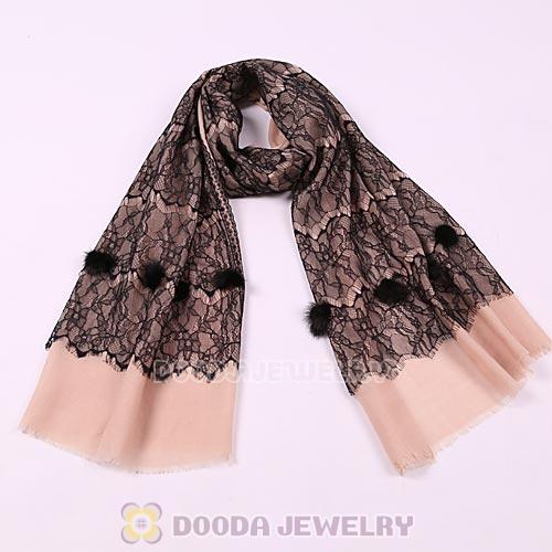 Urban Retro khaki Wool with Black Lace Pashmina Shawl Scarves