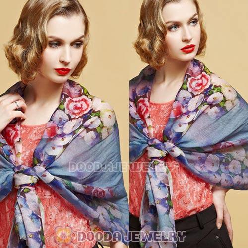 Urban Retro Wool Scarves Digital Painting Peony flower Pashmina Shawl