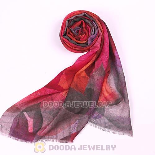 Mori Girl Style Wool Scarves Digital Painting Leaves Pashmina Shawl