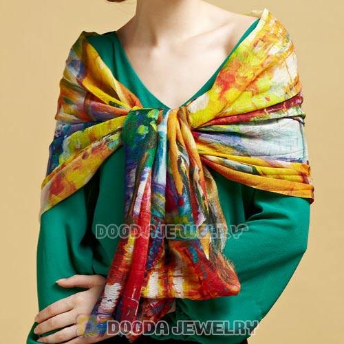 Urban Retro Wool Scarves Digital Painting modern metropolis Pashmina Shawl
