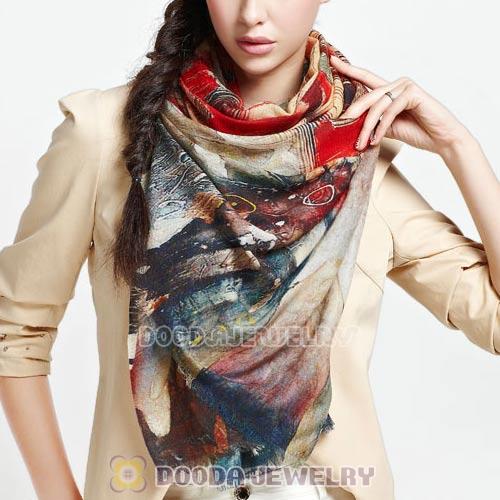 Urban Retro Wool Scarves Digital Painting Abstractism wood grain Pashmina Shawl