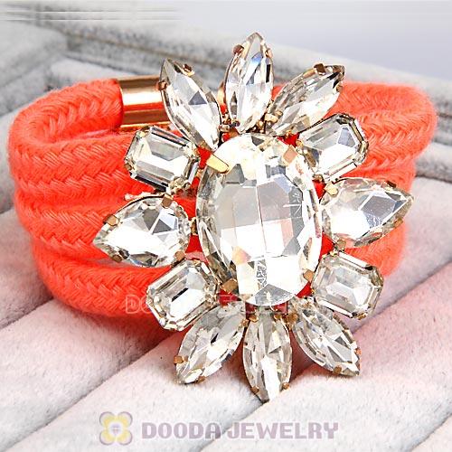 Fluorescence Orange Cord and Crystal Flower Bracelet