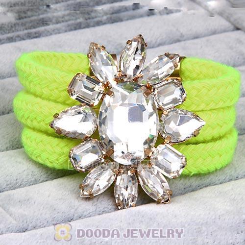 Fluorescence Yellow Cord and Crystal Flower Bracelet
