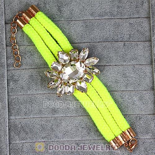 Fluorescence Yellow Cord and Crystal Flower Bracelet