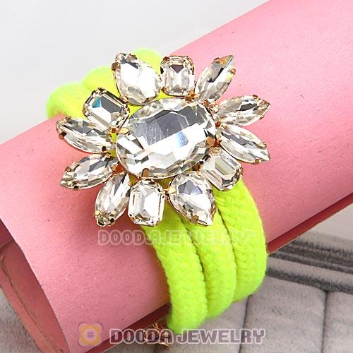 Fluorescence Yellow Cord and Crystal Flower Bracelet