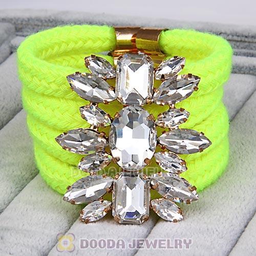 Fluorescence Yellow Cord and Crystal Flower Bracelet