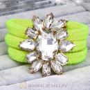 Fluorescence Yellow Cord and Crystal Flower Bracelet