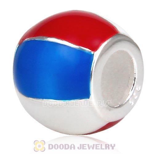 Sterling Silver Beach Ball with Red White and Blue Enamel Charm Bead