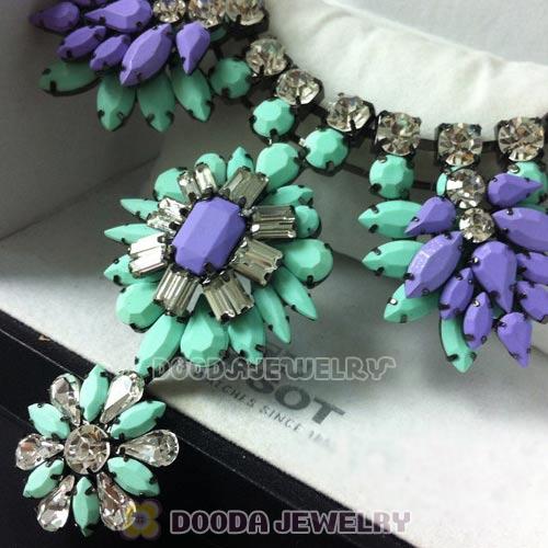 Luxury brand Blue Purple Resin Crystal Flower Statement Necklace