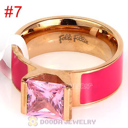 High Quality Rose Golden Titanium Steel Finger Ring with Pink CZ Stone