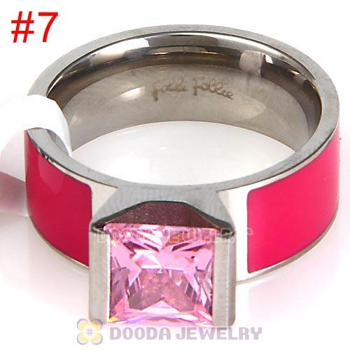 High Quality Silver Plated Titanium Steel Finger Ring with Pink CZ Stone