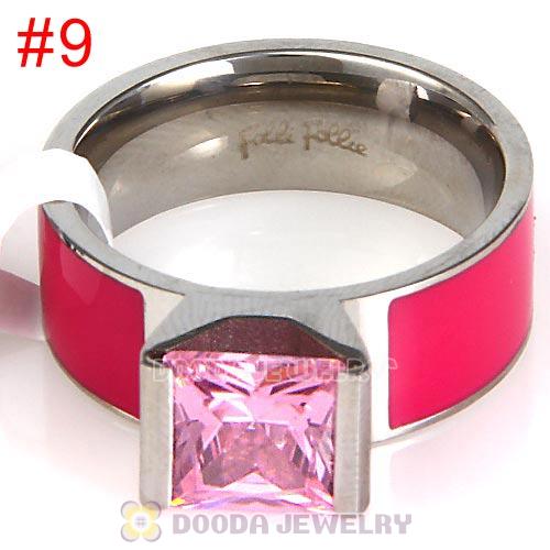 High Quality Silver Plated Titanium Steel Finger Ring with Pink CZ Stone