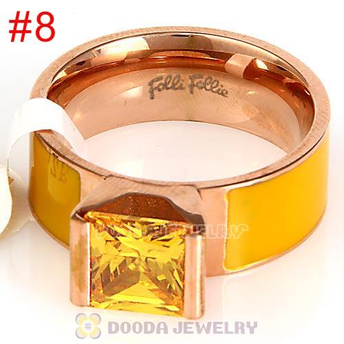 High Quality Rose Golden Titanium Steel Finger Ring with Yellow CZ Stone