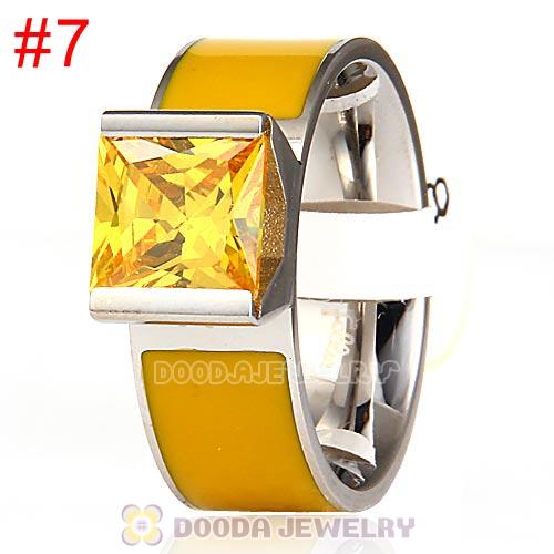 High Quality Silver Plated Titanium Steel Finger Ring with Yellow CZ Stone