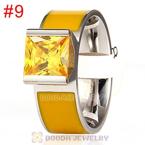 High Quality Silver Plated Titanium Steel Finger Ring with Yellow CZ Stone