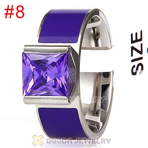 High Quality Silver Plated Titanium Steel Finger Ring with Purple CZ Stone