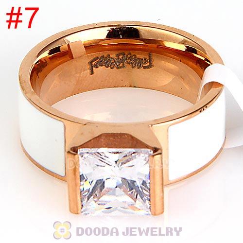 High Quality Rose Golden Titanium Steel Finger Ring with White CZ Stone