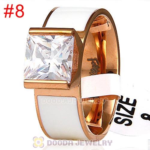 High Quality Rose Golden Titanium Steel Finger Ring with White CZ Stone