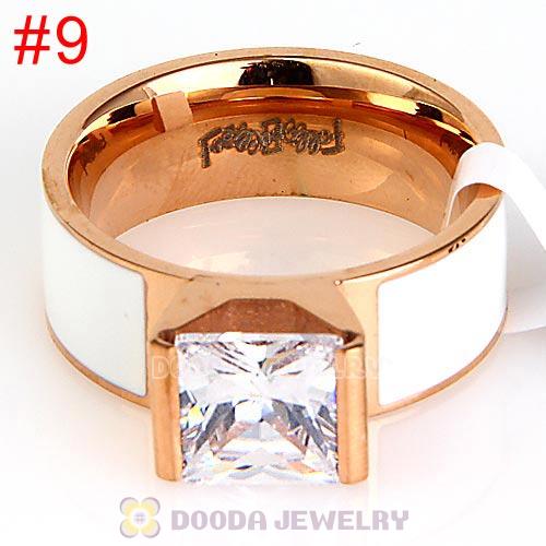 High Quality Rose Golden Titanium Steel Finger Ring with White CZ Stone