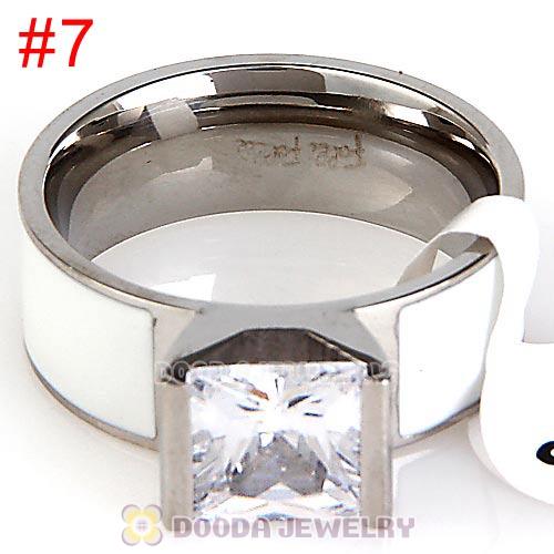 High Quality Silver Plated Titanium Steel Finger Ring with White CZ Stone