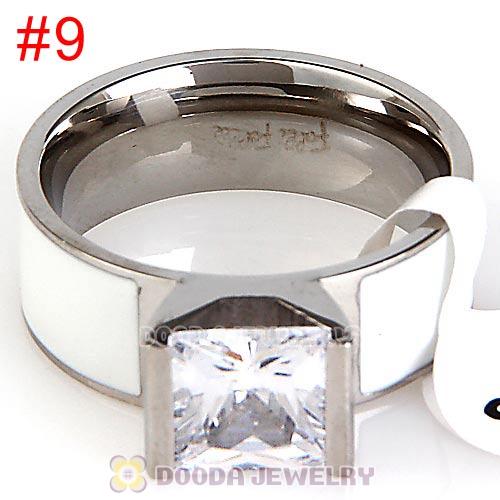 High Quality Silver Plated Titanium Steel Finger Ring with White CZ Stone
