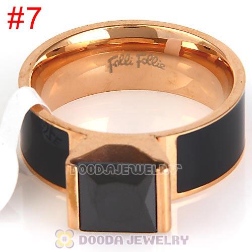 High Quality Rose Golden Titanium Steel Finger Ring with Black CZ Stone