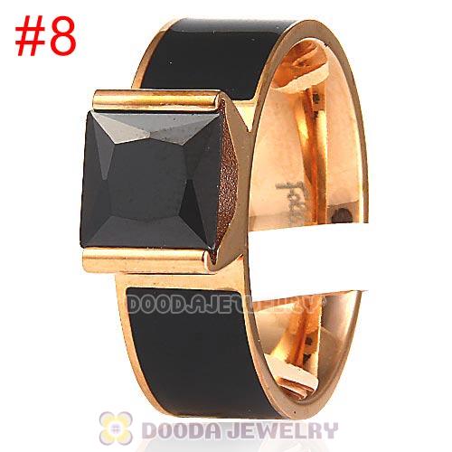High Quality Rose Golden Titanium Steel Finger Ring with Black CZ Stone