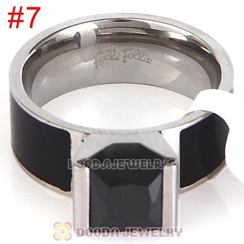 High Quality Silver Plated Titanium Steel Finger Ring with Black CZ Stone
