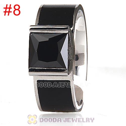 High Quality Silver Plated Titanium Steel Finger Ring with Black CZ Stone